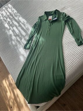Collared Rib-Knit Maxi Dress - Green Giann dress